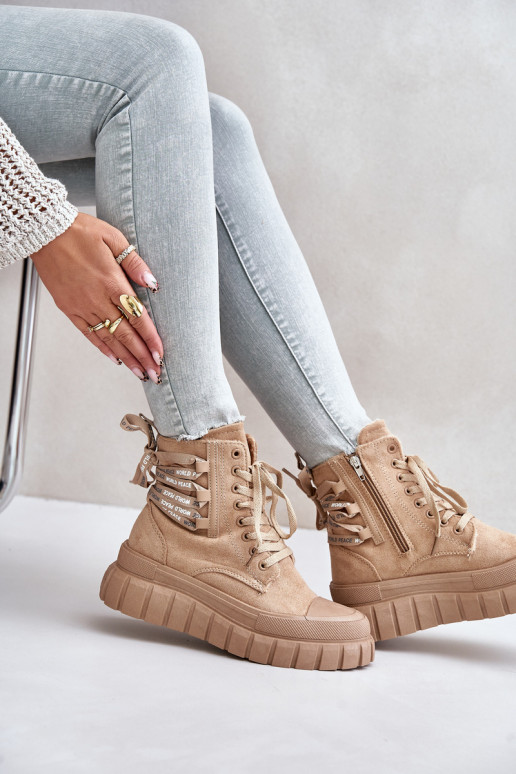 Sieviešu puszābaki ar platformu Ar greznu Šņorēšanam brūnas krāsas Edidda