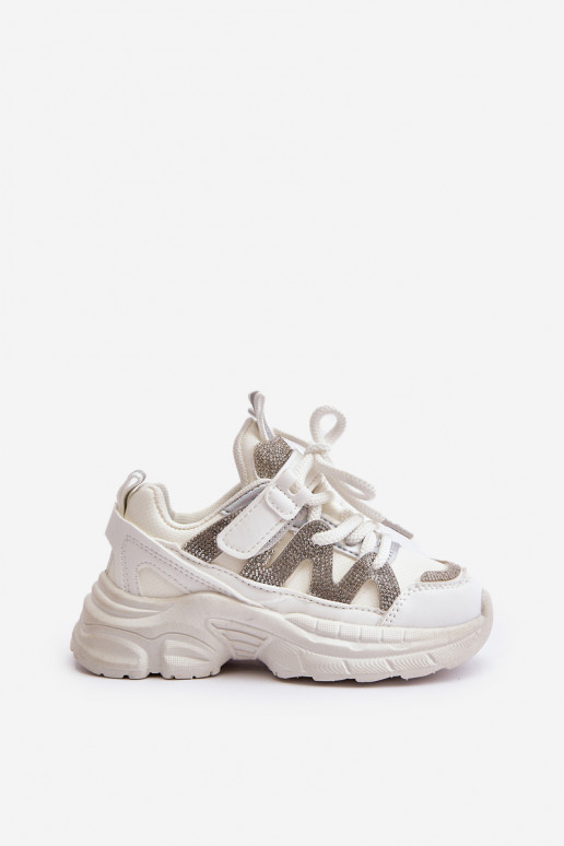Sneakers modeļa apavi Bērnu apavi ar mirdzošiem spīdumiņiem baltas krāsas Rianalla Sneakers modeļa apavi Bērnu apavi ar mirdzošiem spīdumiņiem baltas krāsas Rianalla