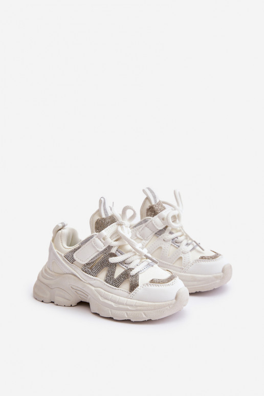 Sneakers modeļa apavi Bērnu apavi ar mirdzošiem spīdumiņiem baltas krāsas Rianalla Sneakers modeļa apavi Bērnu apavi ar mirdzošiem spīdumiņiem baltas krāsas Rianalla