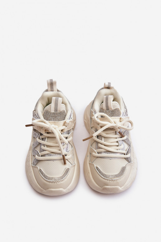 Sneakers modeļa apavi Bērnu apavi ar mirdzošiem spīdumiņiem smilšu krāsas Rianalla Sneakers modeļa apavi Bērnu apavi ar mirdzošiem spīdumiņiem smilšu krāsas Rianalla