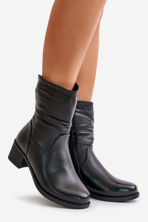 Sieviešu puszābaki Uz Zema Papēža siltināti ar kažokādu Vinceza 85155 melnas krāsas