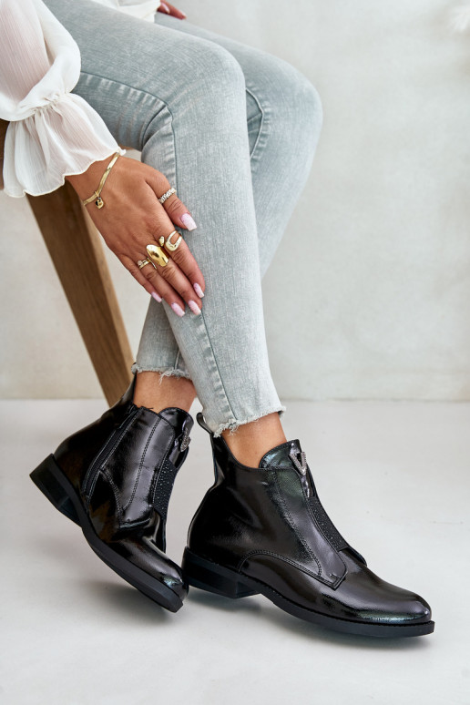 Laque zempapēžu apavi sievietēm ar platiem papēžiem siltināti melnas krāsas S.Barski HY42-120 melnas krāsas Laque zempapēžu apavi sievietēm ar platiem papēžiem siltināti melnas krāsas S.Barski HY42-120 melnas krāsas