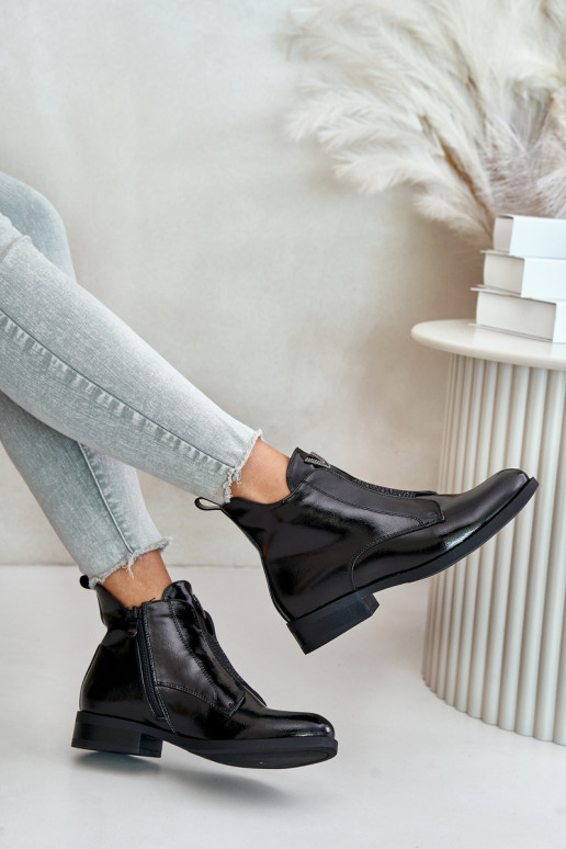 Laque zempapēžu apavi sievietēm ar platiem papēžiem siltināti melnas krāsas S.Barski HY42-120 melnas krāsas Laque zempapēžu apavi sievietēm ar platiem papēžiem siltināti melnas krāsas S.Barski HY42-120 melnas krāsas