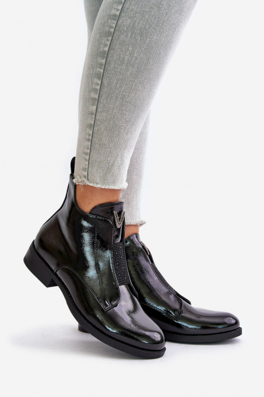 Laque zempapēžu apavi sievietēm ar platiem papēžiem siltināti melnas krāsas S.Barski HY42-120 melnas krāsas Laque zempapēžu apavi sievietēm ar platiem papēžiem siltināti melnas krāsas S.Barski HY42-120 melnas krāsas