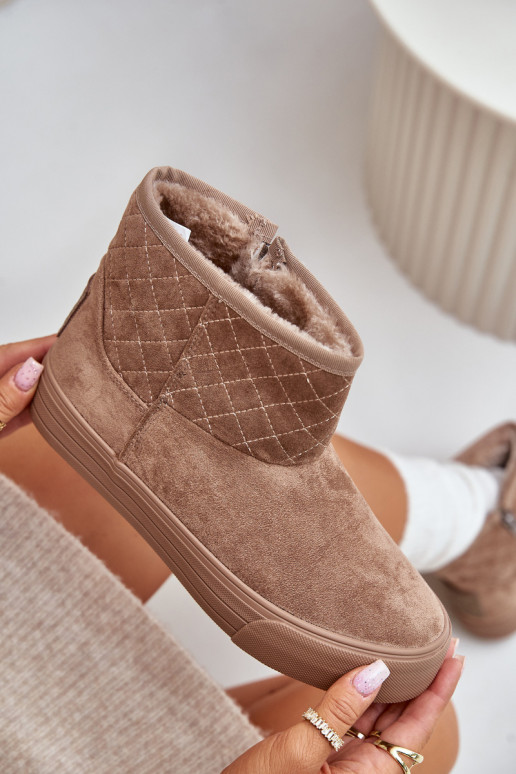 Sieviešu puszābaki sniega apavi Uz pili siltināti ar kažokādu Big Star OO274A524 smilšu krāsas