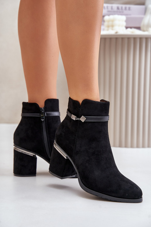 siltināti Sieviešu puszābaki ar dekorētiem papēžiem Vinceza 16446 melnas krāsas siltināti Sieviešu puszābaki ar dekorētiem papēžiem Vinceza 16446 melnas krāsas