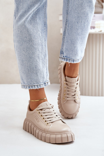 siltināti Sneakers modeļa apavi Sieviešu Big Star MM274618 smilšu krāsas