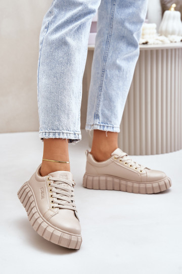 siltināti Sneakers modeļa apavi Sieviešu Big Star MM274618 smilšu krāsas 2