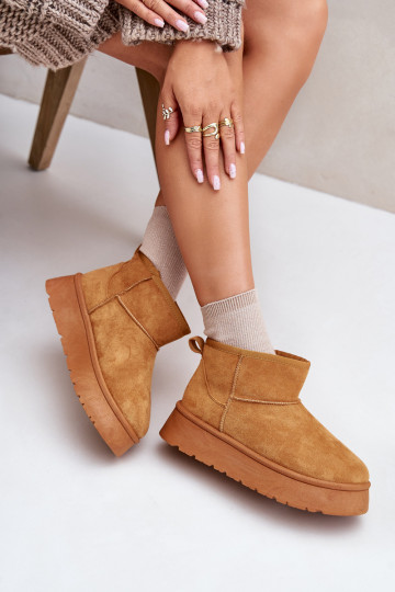 Zema sniega zābaki Sieviešu ar platformu, kas silta ar kažokādu iekšpusē brūnā krāsā Saldren