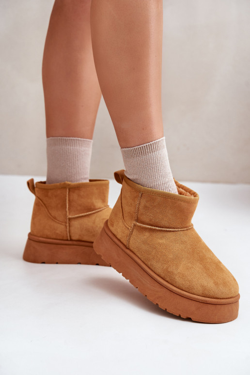 Zema sniega zābaki Sieviešu ar platformu, kas silta ar kažokādu iekšpusē brūnā krāsā Saldren