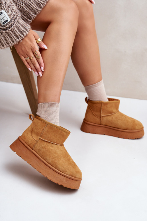 Zema sniega zābaki Sieviešu ar platformu, kas silta ar kažokādu iekšpusē brūnā krāsā Saldren