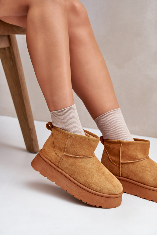 Zema sniega zābaki Sieviešu ar platformu, kas silta ar kažokādu iekšpusē brūnā krāsā Saldren