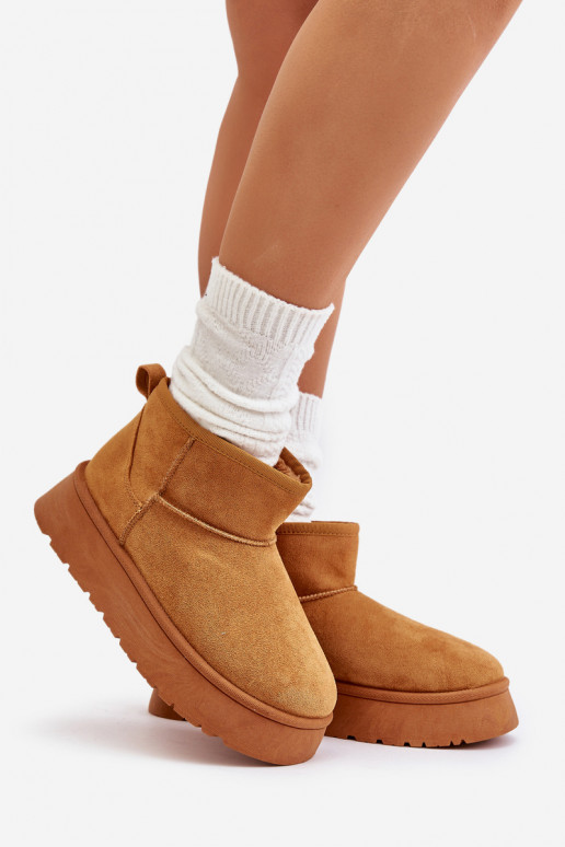 Zema sniega zābaki Sieviešu ar platformu, kas silta ar kažokādu iekšpusē brūnā krāsā Saldren