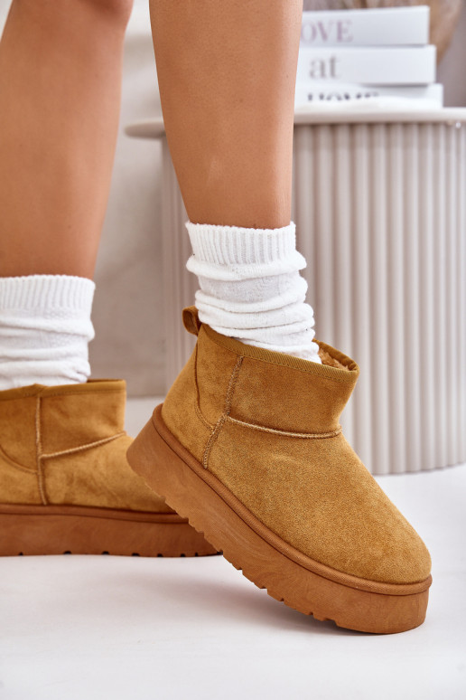 Zema sniega zābaki Sieviešu ar platformu, kas silta ar kažokādu iekšpusē brūnā krāsā Saldren