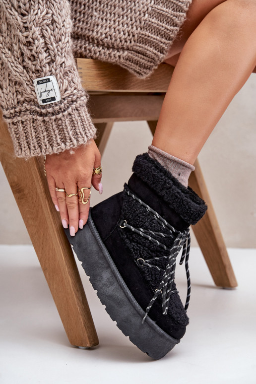 sniega apavi ar platformu un stilīgām detaļām melnas krāsas Izathiel