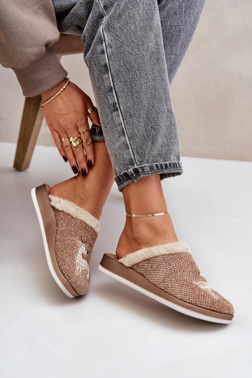 Čības Sieviešu Ar ziemeļbriežiem Un Kažokādas Inblu CT000034 smilšu krāsas