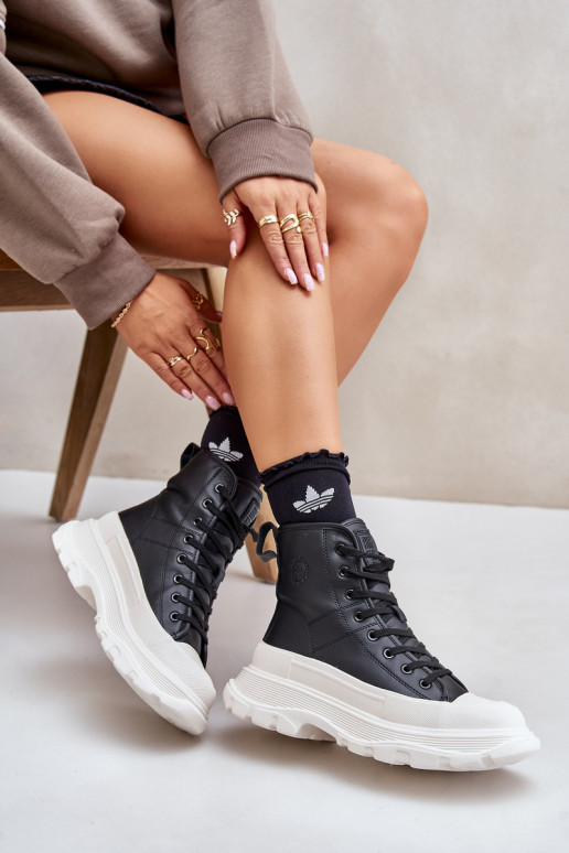 Āda siltināti brīvā laika apavi ar platformu Big Star OO274A599 melnas krāsas Āda siltināti brīvā laika apavi ar platformu Big Star OO274A599 melnas krāsas