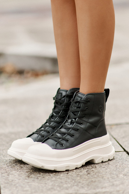 Āda siltināti brīvā laika apavi ar platformu Big Star OO274A599 melnas krāsas Āda siltināti brīvā laika apavi ar platformu Big Star OO274A599 melnas krāsas