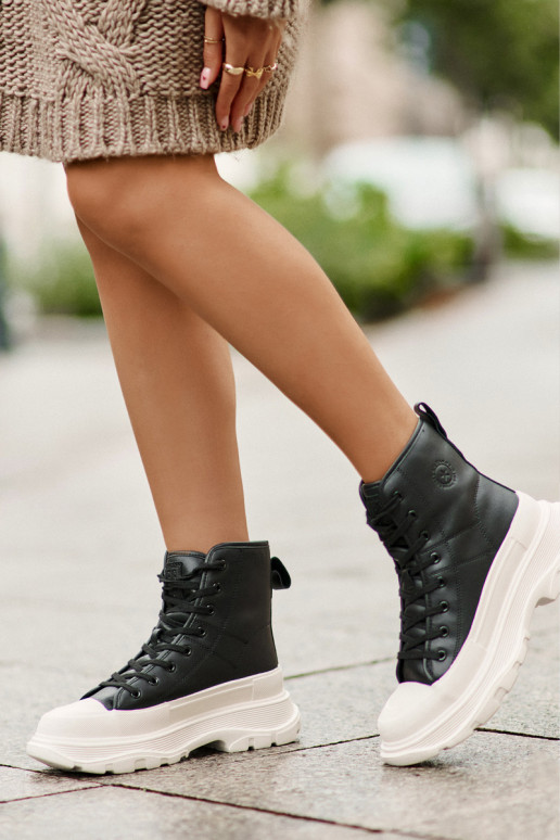 Āda siltināti brīvā laika apavi ar platformu Big Star OO274A599 melnas krāsas Āda siltināti brīvā laika apavi ar platformu Big Star OO274A599 melnas krāsas