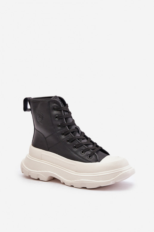 Āda siltināti brīvā laika apavi ar platformu Big Star OO274A599 melnas krāsas Āda siltināti brīvā laika apavi ar platformu Big Star OO274A599 melnas krāsas