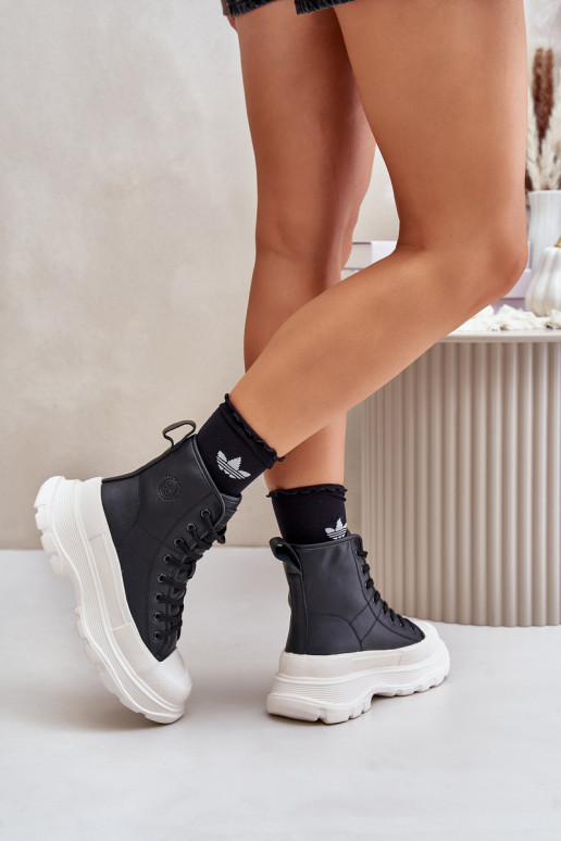 Āda siltināti brīvā laika apavi ar platformu Big Star OO274A599 melnas krāsas Āda siltināti brīvā laika apavi ar platformu Big Star OO274A599 melnas krāsas