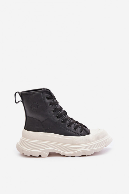 Āda siltināti brīvā laika apavi ar platformu Big Star OO274A599 melnas krāsas Āda siltināti brīvā laika apavi ar platformu Big Star OO274A599 melnas krāsas