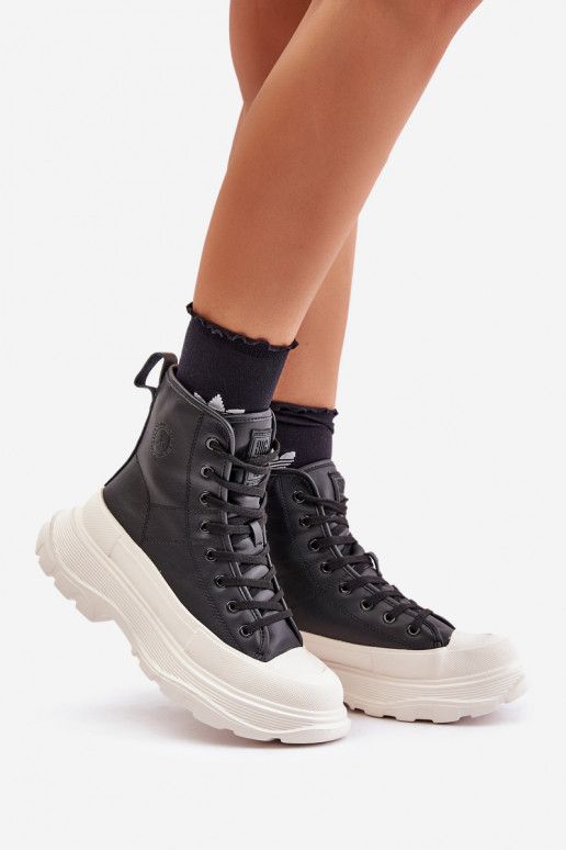 Āda siltināti brīvā laika apavi ar platformu Big Star OO274A599 melnas krāsas Āda siltināti brīvā laika apavi ar platformu Big Star OO274A599 melnas krāsas