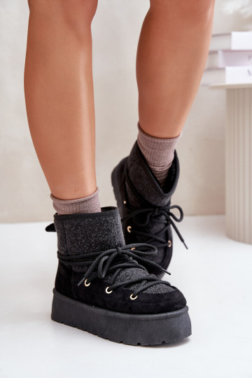 sniega apavi ar stilīgām detaļām ar platformu melnas krāsas Tā irvora 2