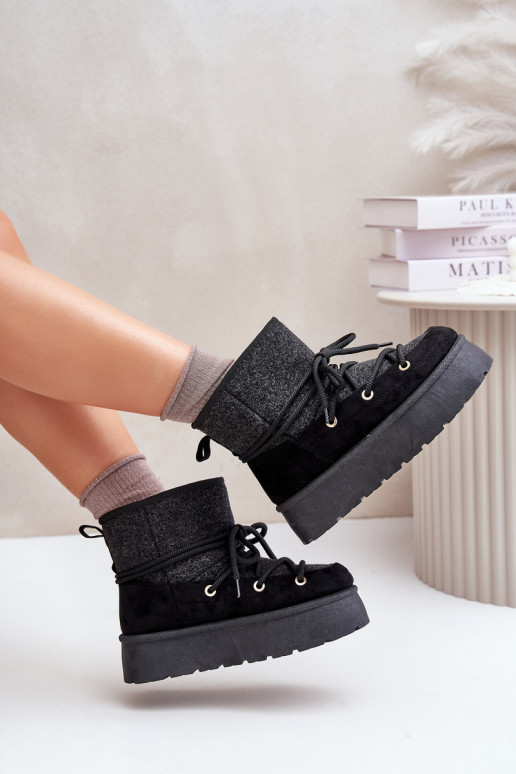 sniega apavi ar stilīgām detaļām ar platformu melnas krāsas Tā irvora sniega apavi ar stilīgām detaļām ar platformu melnas krāsas Tā irvora