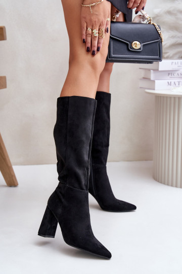 garie zābaki ar papēdi Pirms ceļgala melnas krāsas Lannetea