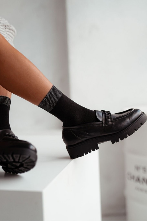 Zeķes BaInełniane Z LurekPūcesm Ściągaczem melnas krāsas