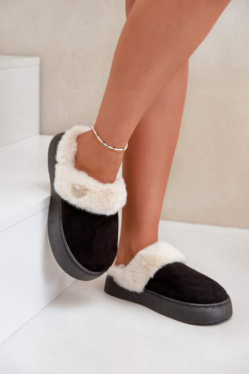 Čības Sieviešu ar kažokādu I Ozdobnym Heartsm melnas krāsas Otielo