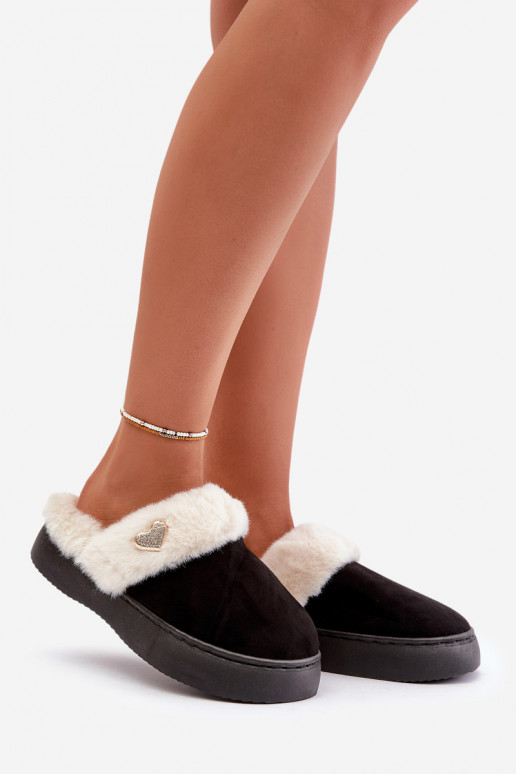 Čības Sieviešu ar kažokādu I Ozdobnym Heartsm melnas krāsas Otielo Čības Sieviešu ar kažokādu I Ozdobnym Heartsm melnas krāsas Otielo