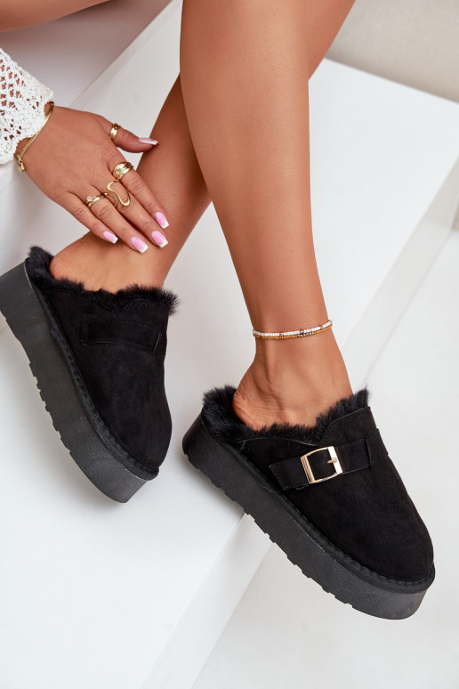 Čības Sieviešu Uz biezas zoles ar kažokādu I ar sprādzēm melnas krāsas Linneola Čības Sieviešu Uz biezas zoles ar kažokādu I ar sprādzēm melnas krāsas Linneola