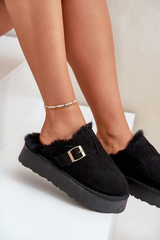 Čības Sieviešu Uz biezas zoles ar kažokādu I ar sprādzēm melnas krāsas Linneola Čības Sieviešu Uz biezas zoles ar kažokādu I ar sprādzēm melnas krāsas Linneola