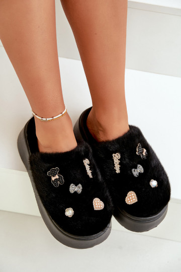 ar kažokādu Čības Sieviešu Uz biezas zoles Z Przypinkami melnas krāsas Zintoria