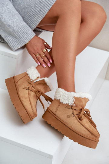 sniega apavi Sieviešu ar platformu ar kažokādu Typu Branek brūnas krāsas Ciabellae