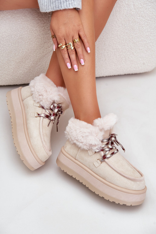 Zems sniega apavi Sieviešu ar platformu ar kažokādu Ziloņkaula krāsas Neathren