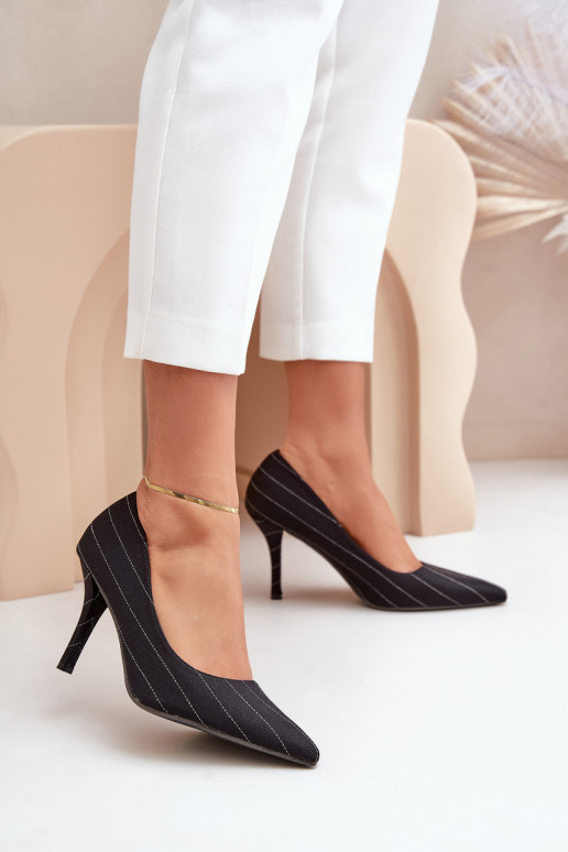 Auduma augstpapēžu kurpes Sieviešu ar svītrām melnas krāsas Tifidra Auduma augstpapēžu kurpes Sieviešu ar svītrām melnas krāsas Tifidra