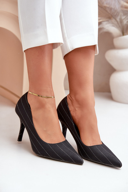 Auduma augstpapēžu kurpes Sieviešu ar svītrām melnas krāsas Tifidra Auduma augstpapēžu kurpes Sieviešu ar svītrām melnas krāsas Tifidra