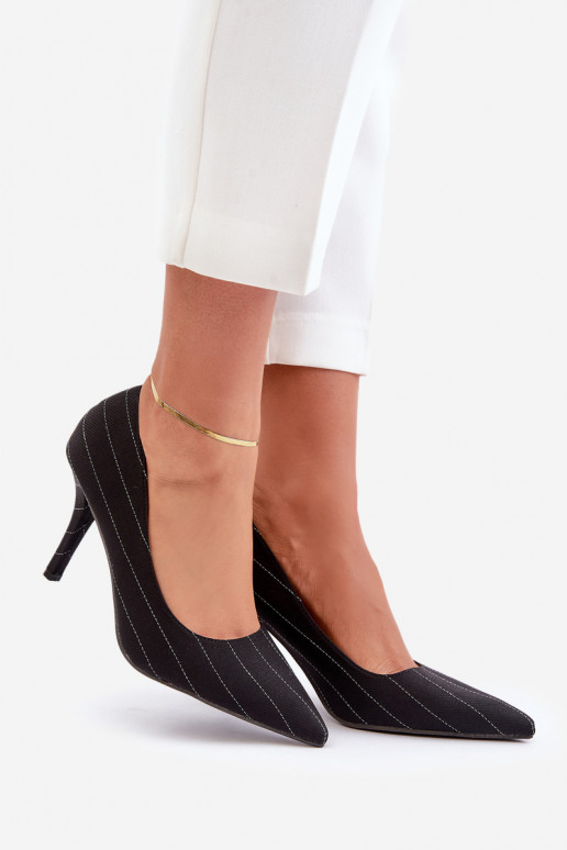 Auduma augstpapēžu kurpes Sieviešu ar svītrām melnas krāsas Tifidra Auduma augstpapēžu kurpes Sieviešu ar svītrām melnas krāsas Tifidra