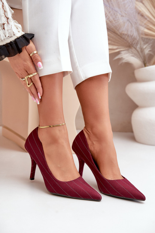 Auduma augstpapēžu kurpes Sieviešu ar svītrām bordo krāsas Tifidra