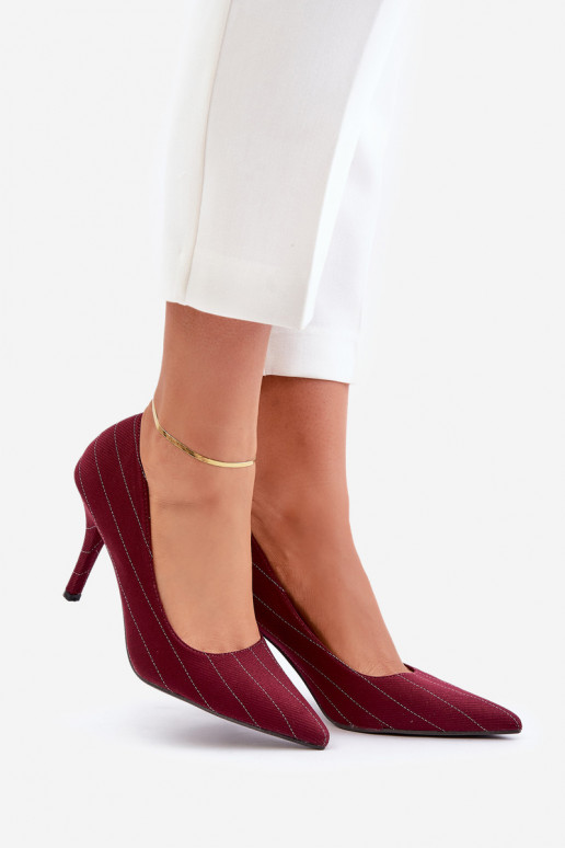 Auduma augstpapēžu kurpes Sieviešu ar svītrām bordo krāsas Tifidra