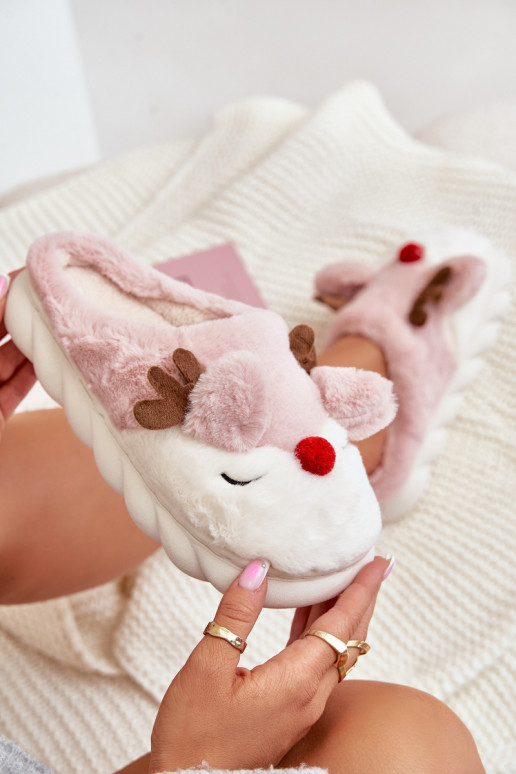 ar kažokādu Čības Sieviešu Ar tēmu Ziemeļbrieži Rozā krāsas INistira ar kažokādu Čības Sieviešu Ar tēmu Ziemeļbrieži Rozā krāsas INistira