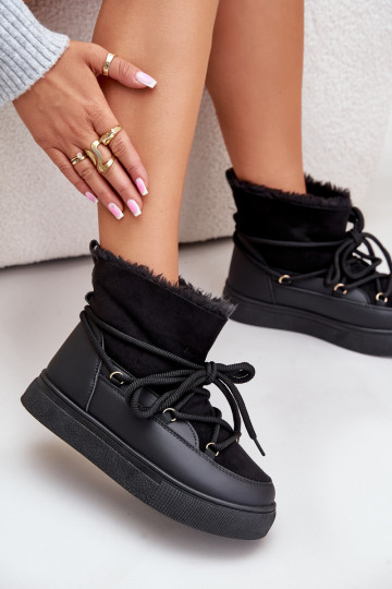 sniega apavi Sieviešu ar platformu siltināti ar kažokādu melnas krāsas Aziara