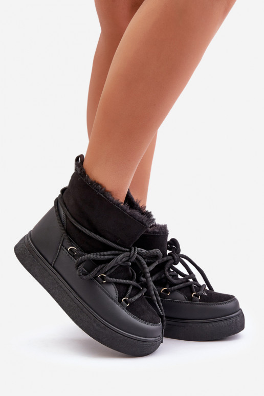 sniega apavi Sieviešu ar platformu siltināti ar kažokādu melnas krāsas Aziara