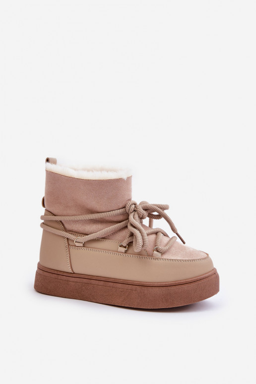 sniega apavi Sieviešu ar platformu siltināti ar kažokādu smilšu krāsas Aziara