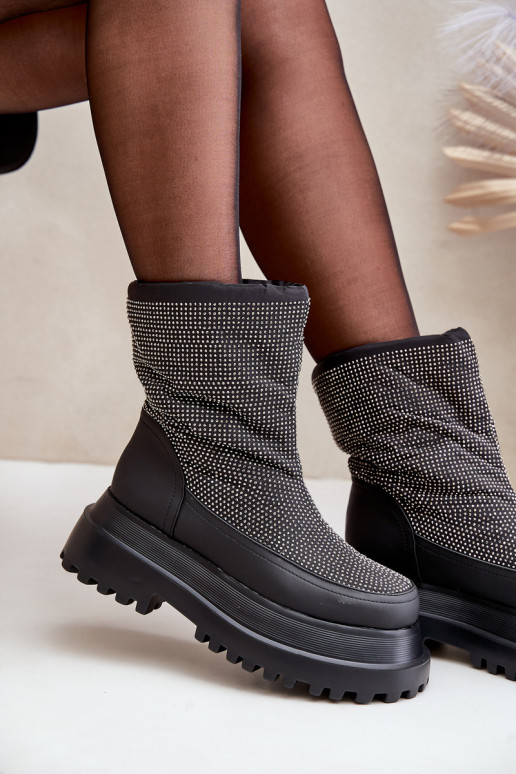 Dekorētas sniega apavi ar platformu Un Plakanie Papēži melnas krāsas Avivina