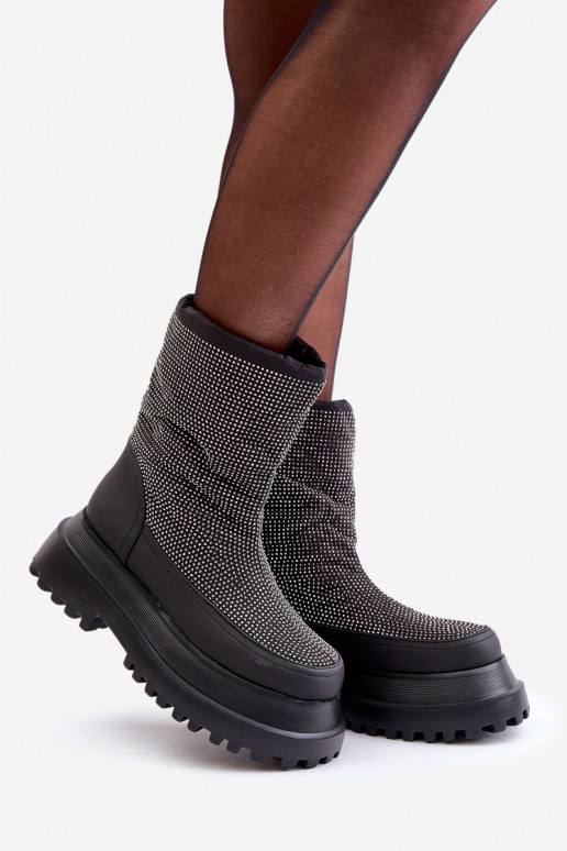 Dekorētas sniega apavi ar platformu Un Plakanie Papēži melnas krāsas Avivina