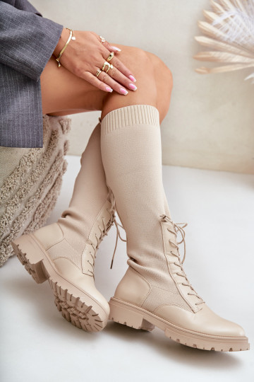 Paslīdēt uz garie zābaki Ze SkarpetkoIną CholeInką smilšu krāsas Iranel